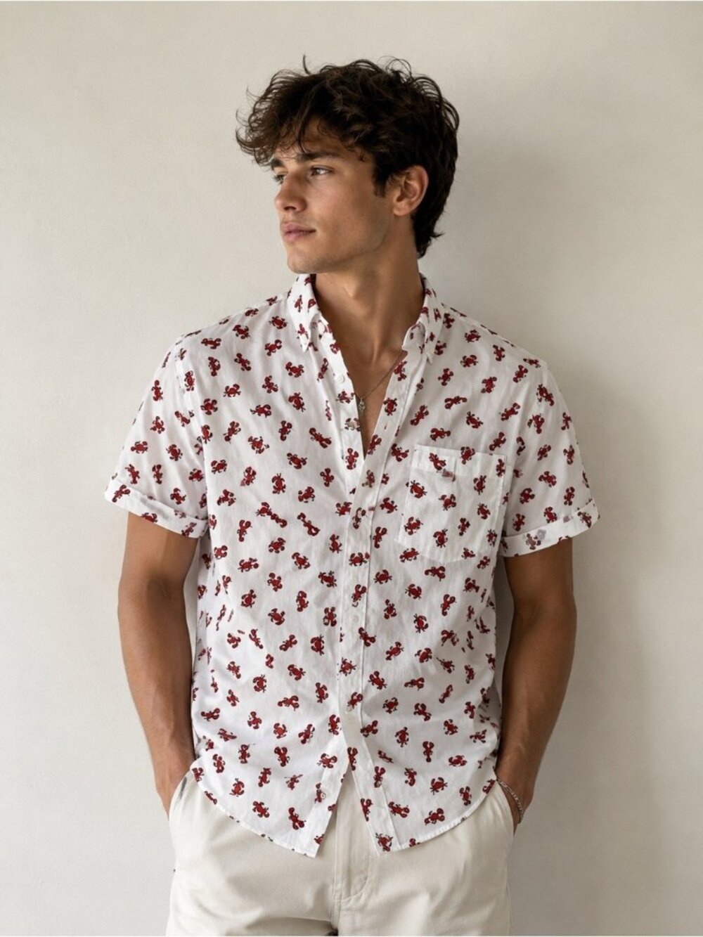 NEW $59.50 J Crew Shirt Mens Large  Crab Print Flex Washed  Button Down L